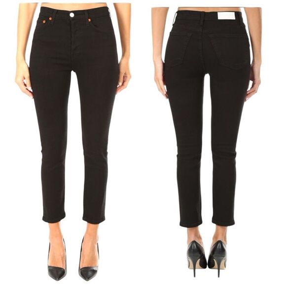 Re/Done | High Rise‎ Crop Button Fly Black Jeans - Picture 1 of 13